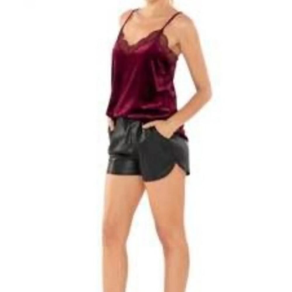 Bishop + Young Burgundy Velvet Lace Trim  Lotus CamiTop L Whimsigoth Jewel Tone